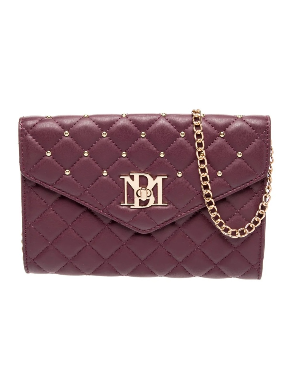 Badgley Mischka Quilted Crossbody Bag in Plum with Gold Hardware
